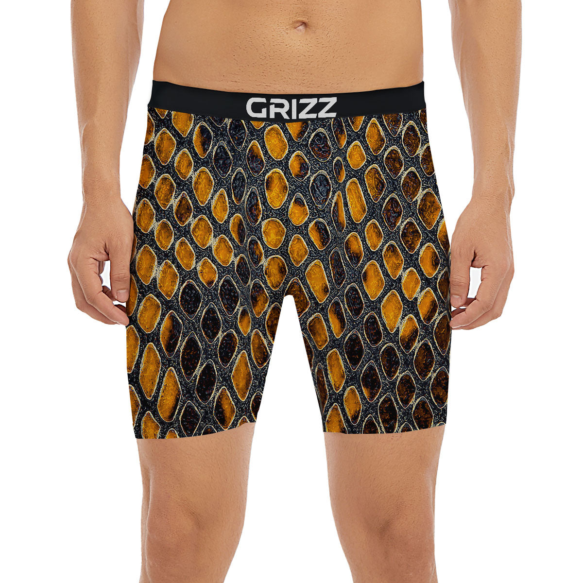 Snakeskin Yellow And Black Print Boxer Briefs-grizzshop