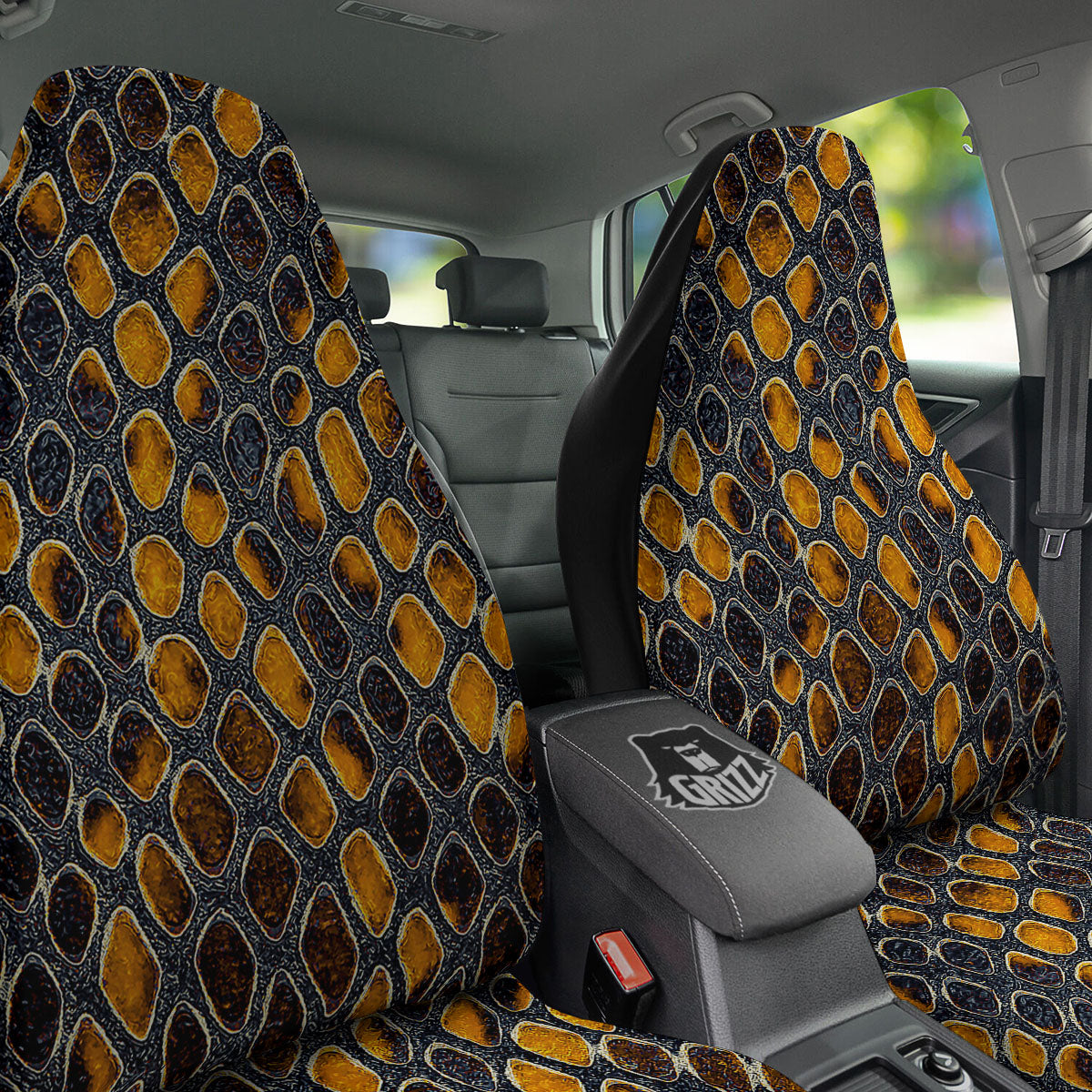 Snakeskin Yellow And Black Print Car Seat Covers-grizzshop