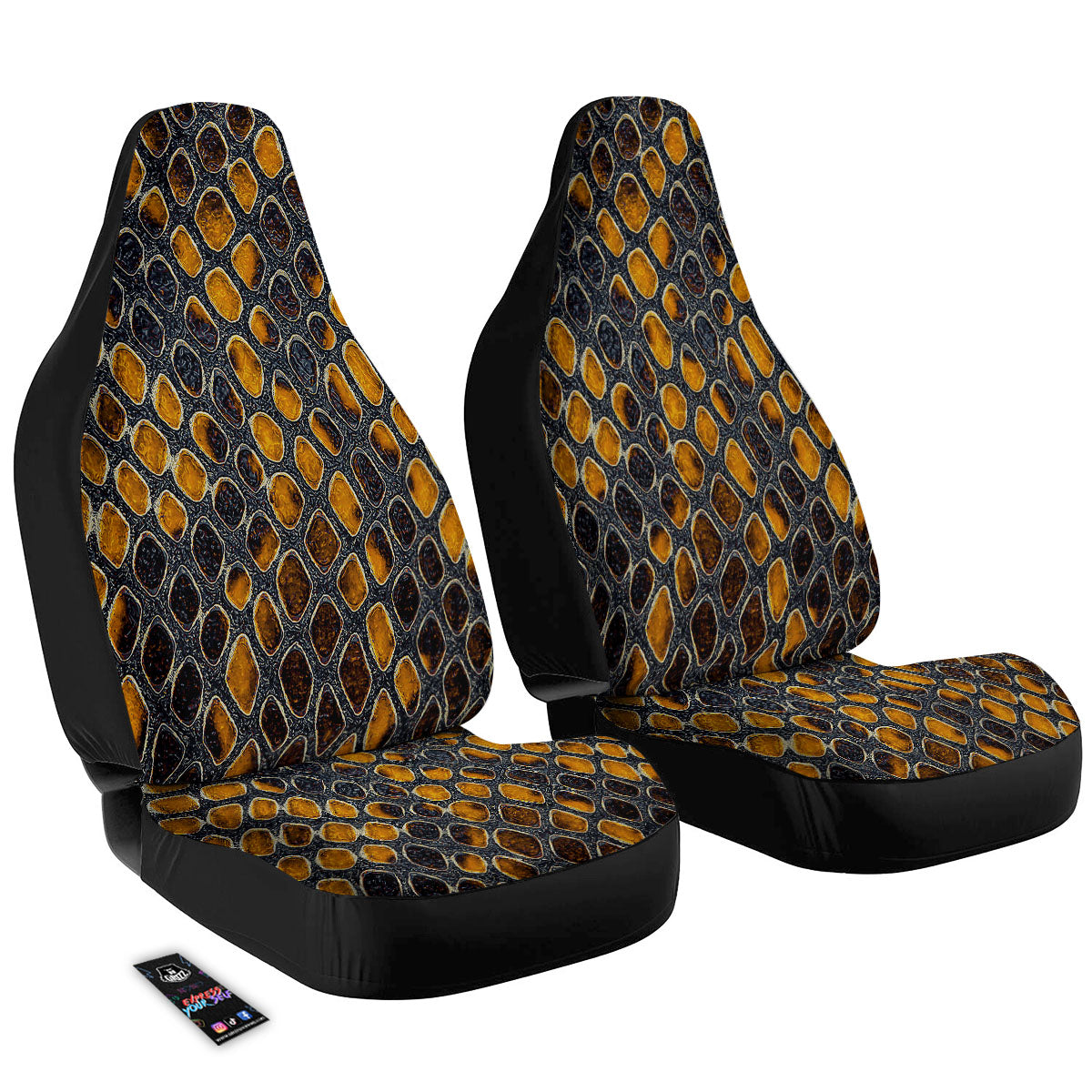 Snakeskin Yellow And Black Print Car Seat Covers-grizzshop