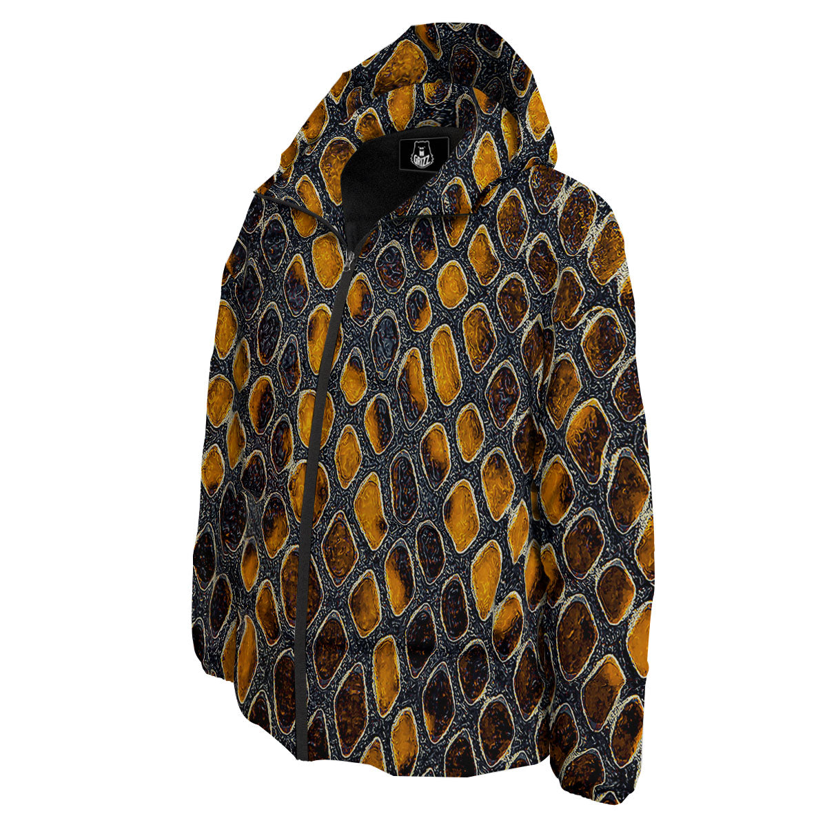 Snakeskin Yellow And Black Print Down Jacket-grizzshop