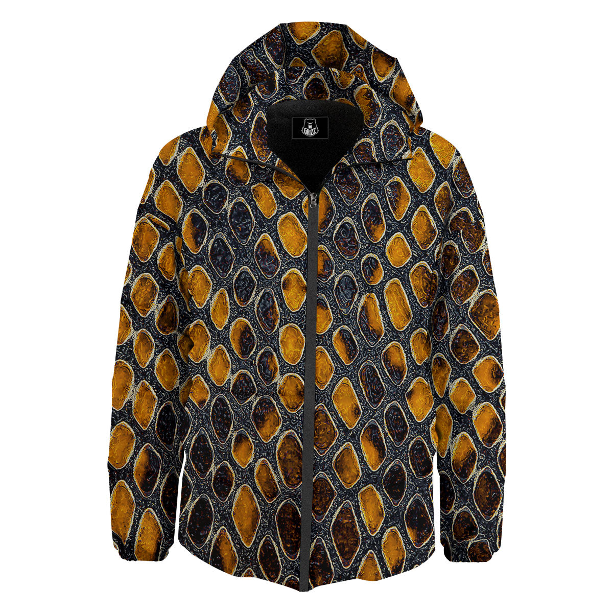 Snakeskin Yellow And Black Print Down Jacket-grizzshop