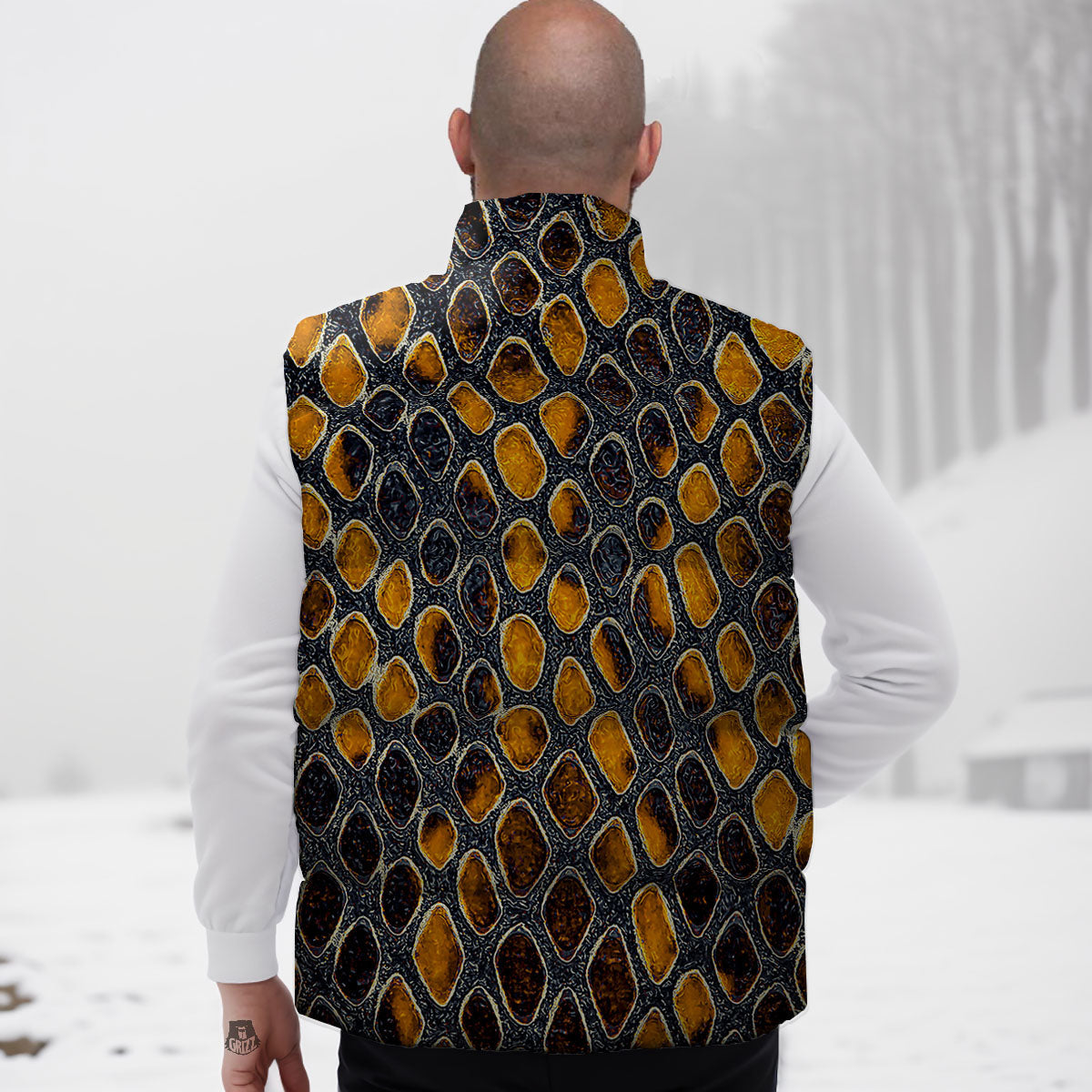Snakeskin Yellow And Black Print Down Vest