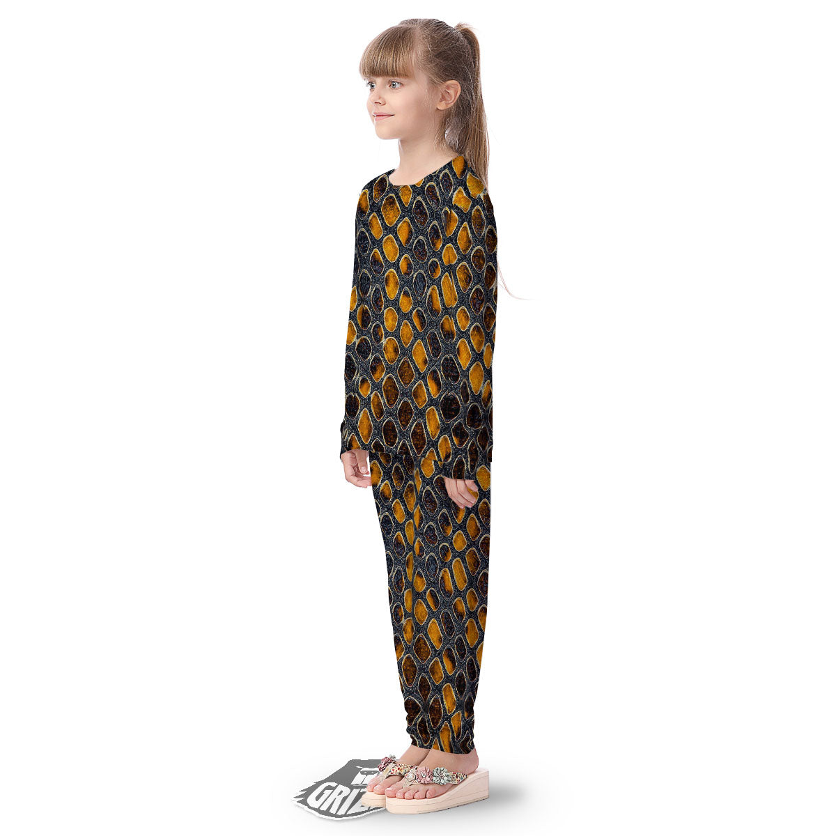 Snakeskin Yellow And Black Print Kid's Pajamas-grizzshop