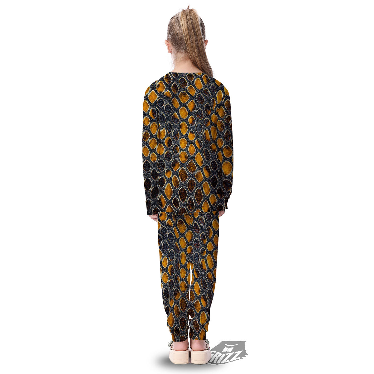 Snakeskin Yellow And Black Print Kid's Pajamas-grizzshop