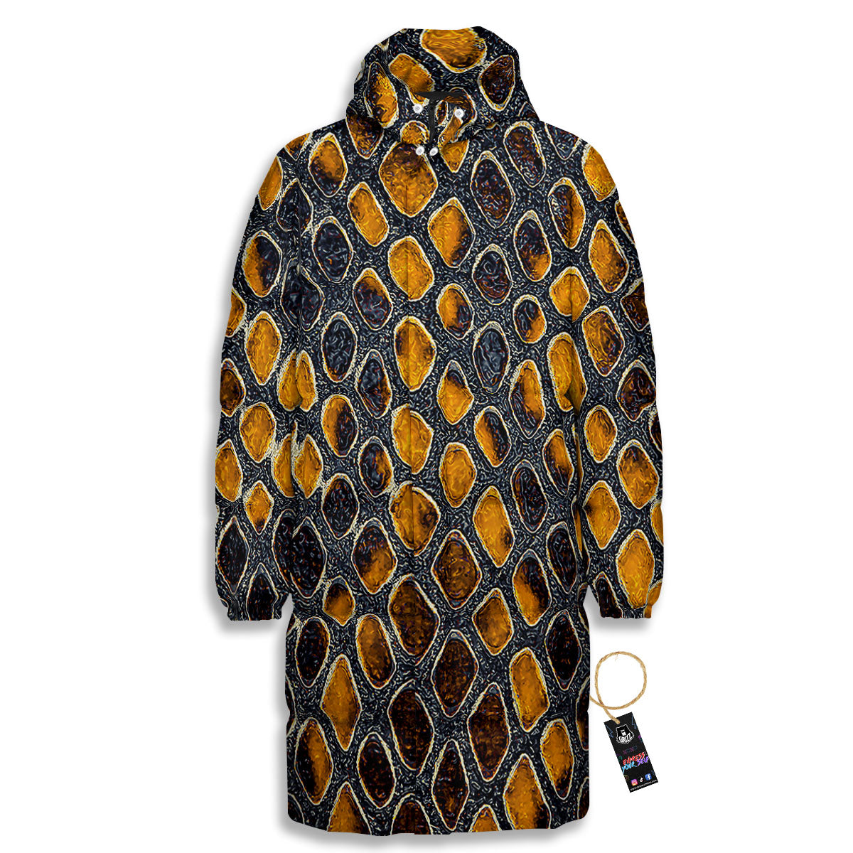 Snakeskin Yellow And Black Print Long Down Jacket-grizzshop