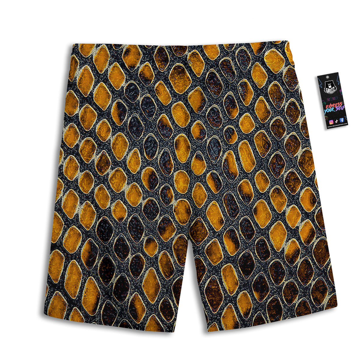 Snakeskin Yellow And Black Print Men's Athletic Shorts