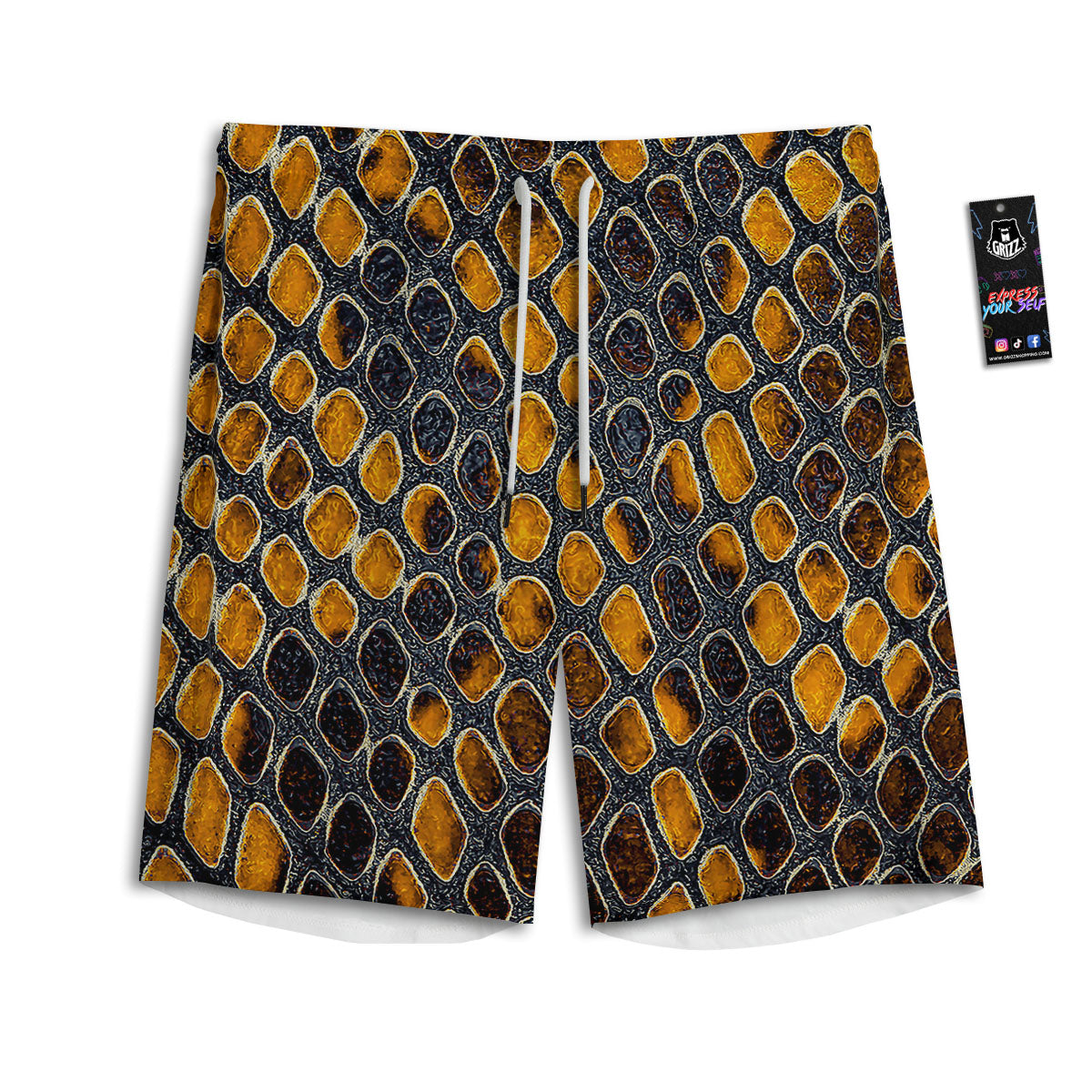 Snakeskin Yellow And Black Print Men's Athletic Shorts