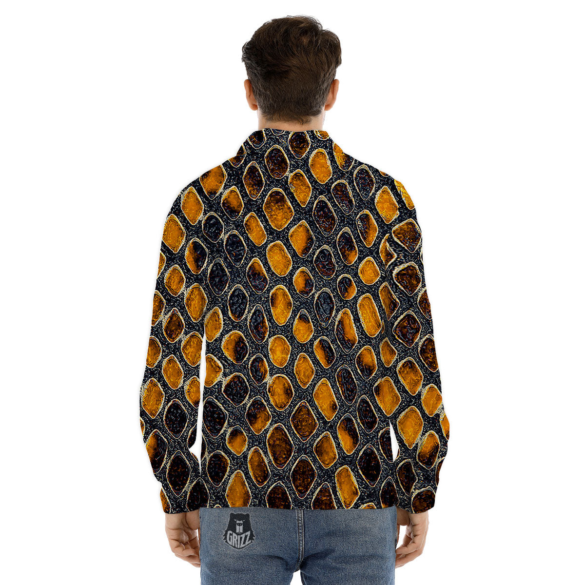 Snakeskin Yellow And Black Print Men's Dress Shirts-grizzshop