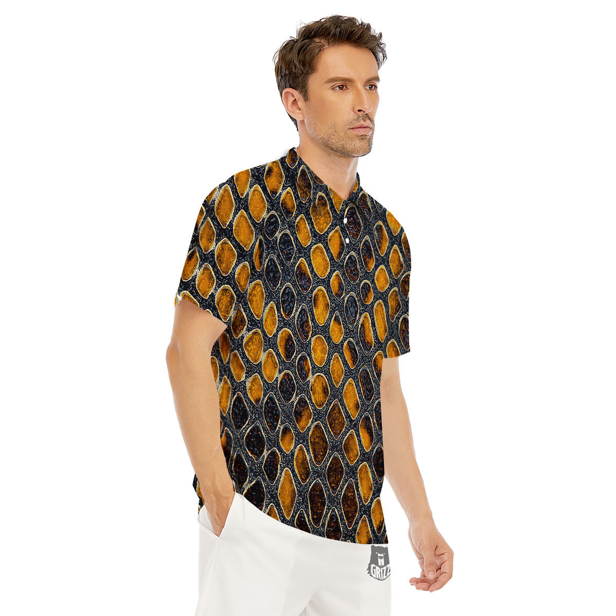 Snakeskin Yellow And Black Print Men's Golf Shirts-grizzshop