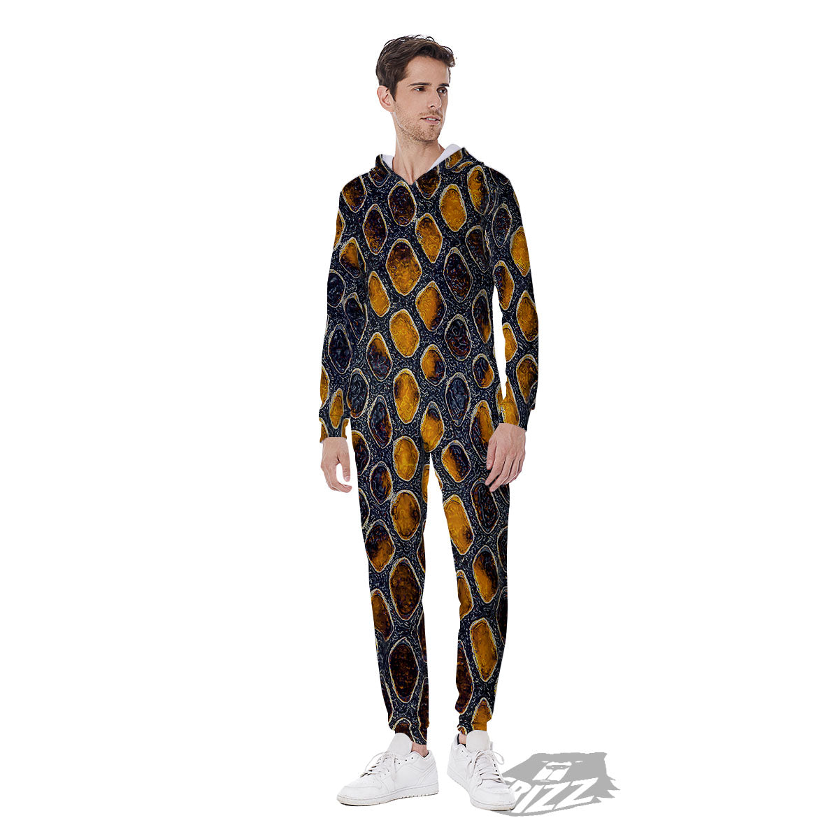 Snakeskin Yellow And Black Print Men's Jumpsuit-grizzshop