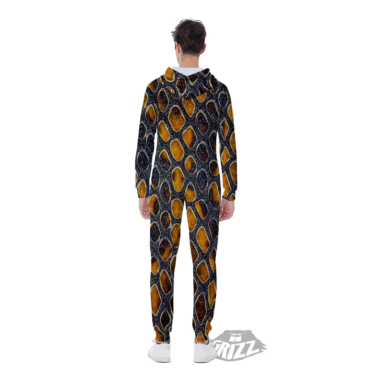 Snakeskin Yellow And Black Print Men's Jumpsuit-grizzshop