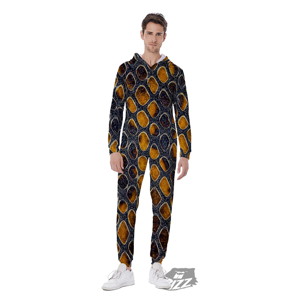 Snakeskin Yellow And Black Print Men's Jumpsuit-grizzshop