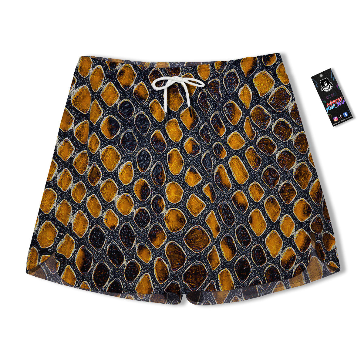 Snakeskin Yellow And Black Print Men's Running Shorts-grizzshop