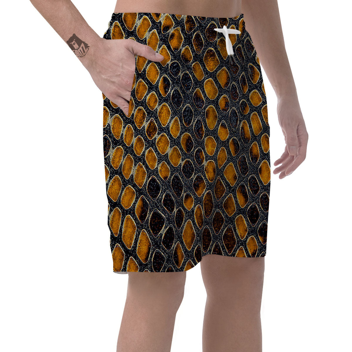 Snakeskin Yellow And Black Print Men's Shorts-grizzshop