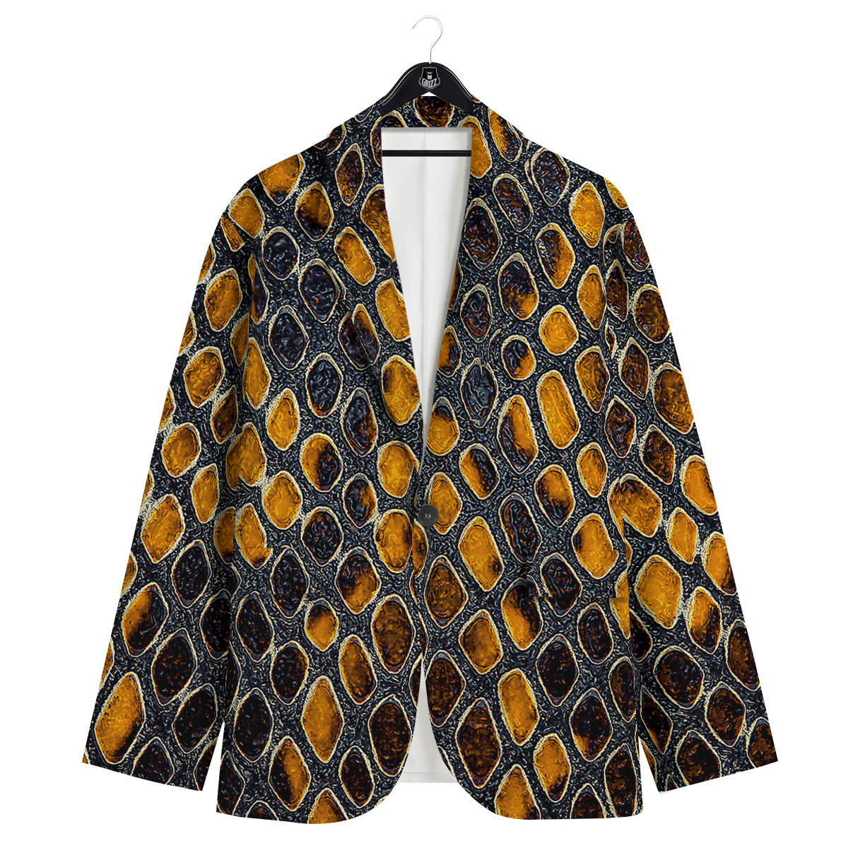 Snakeskin Yellow And Black Print Men's Sport Coat-grizzshop