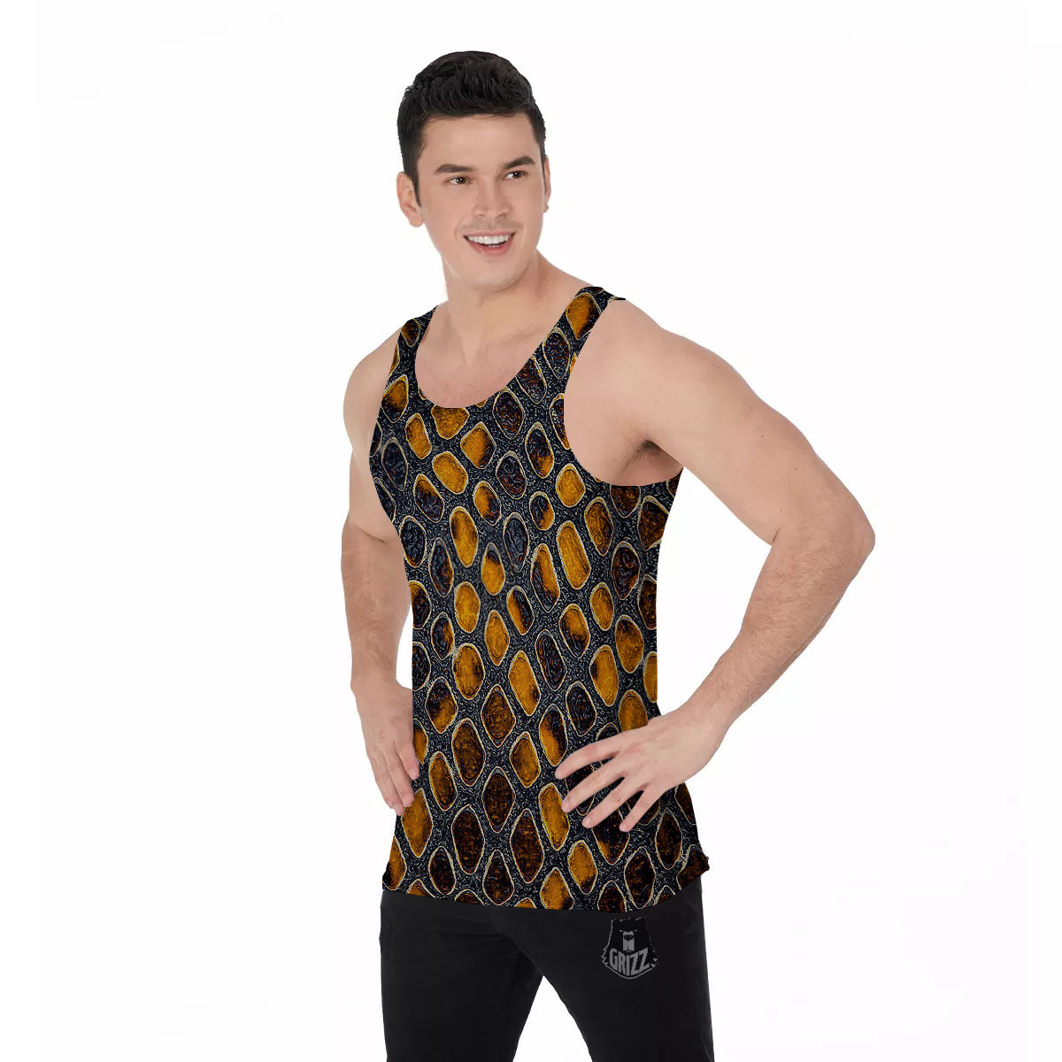 Snakeskin Yellow And Black Print Men's Tank Top-grizzshop
