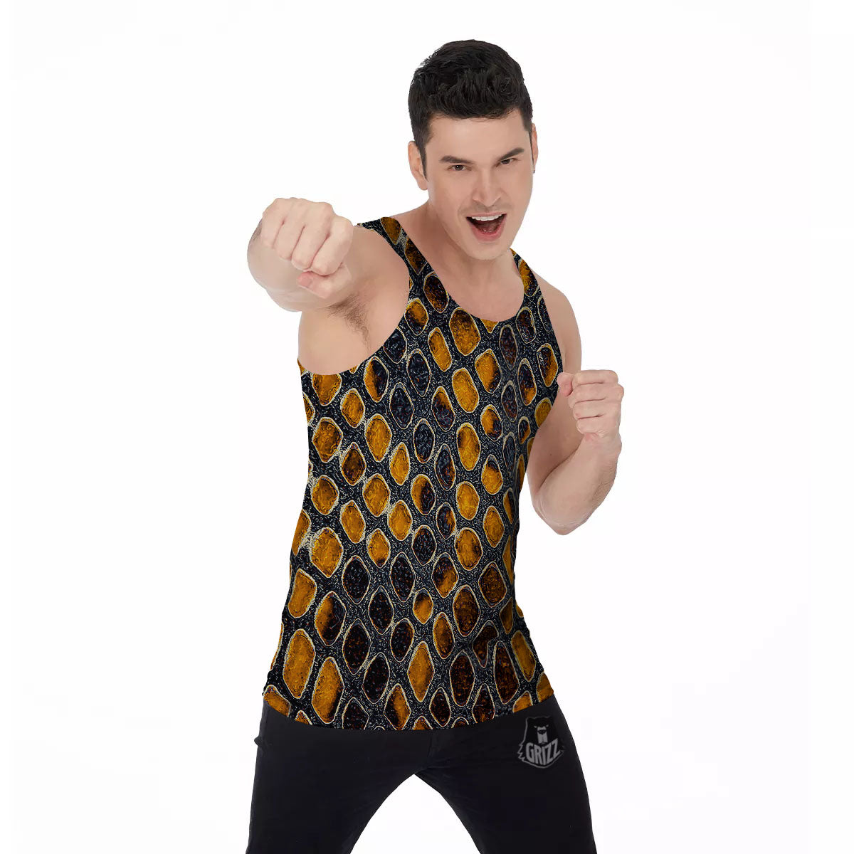 Snakeskin Yellow And Black Print Men's Tank Top-grizzshop