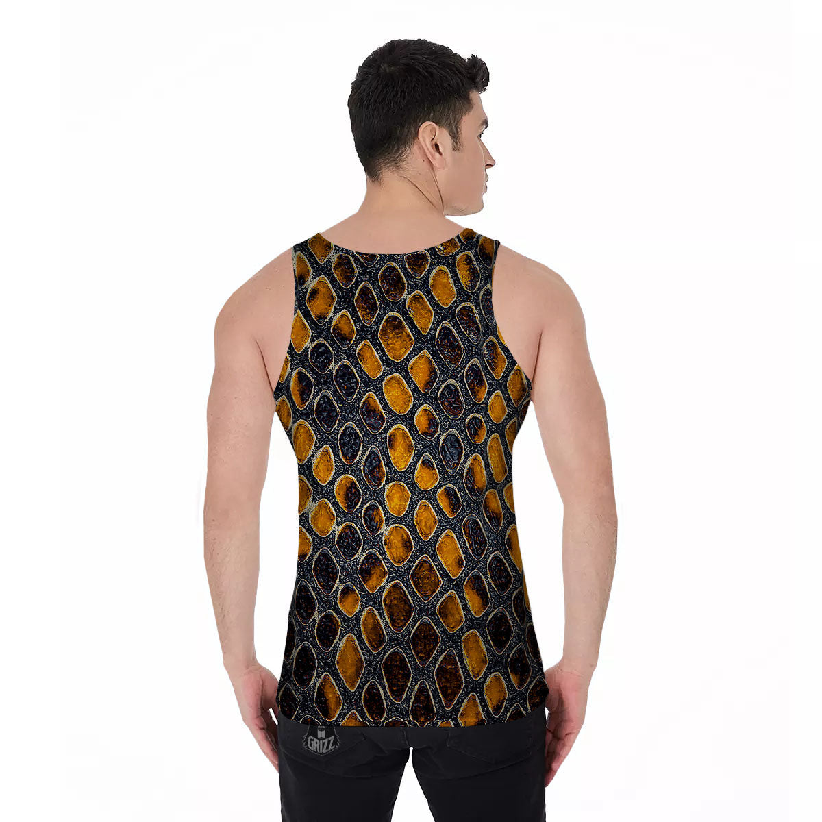 Snakeskin Yellow And Black Print Men's Tank Top-grizzshop