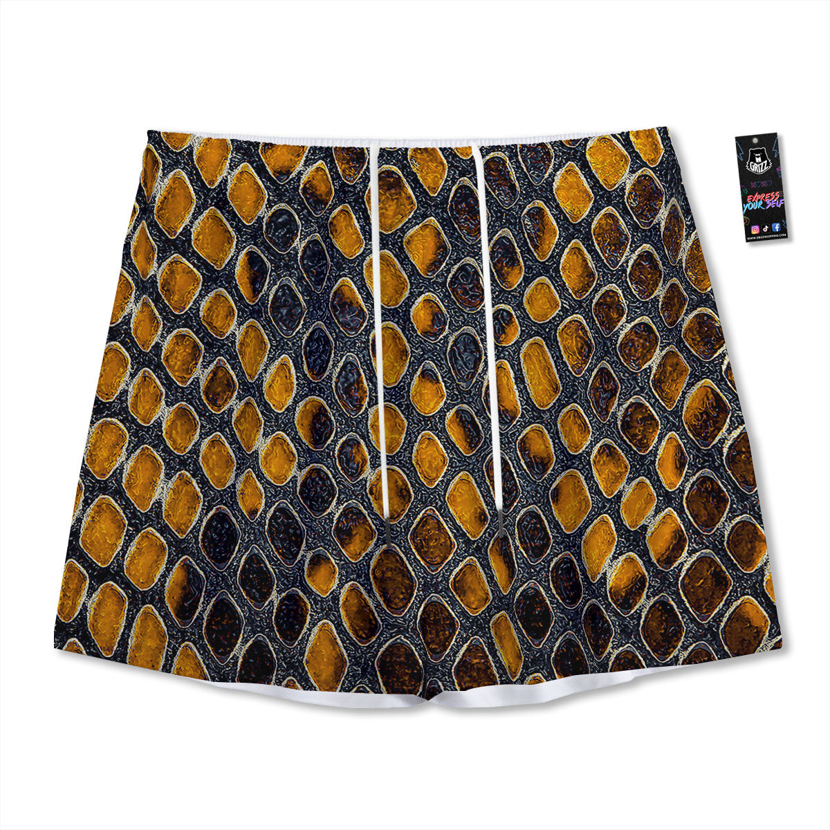 Snakeskin Yellow And Black Print Mesh Shorts