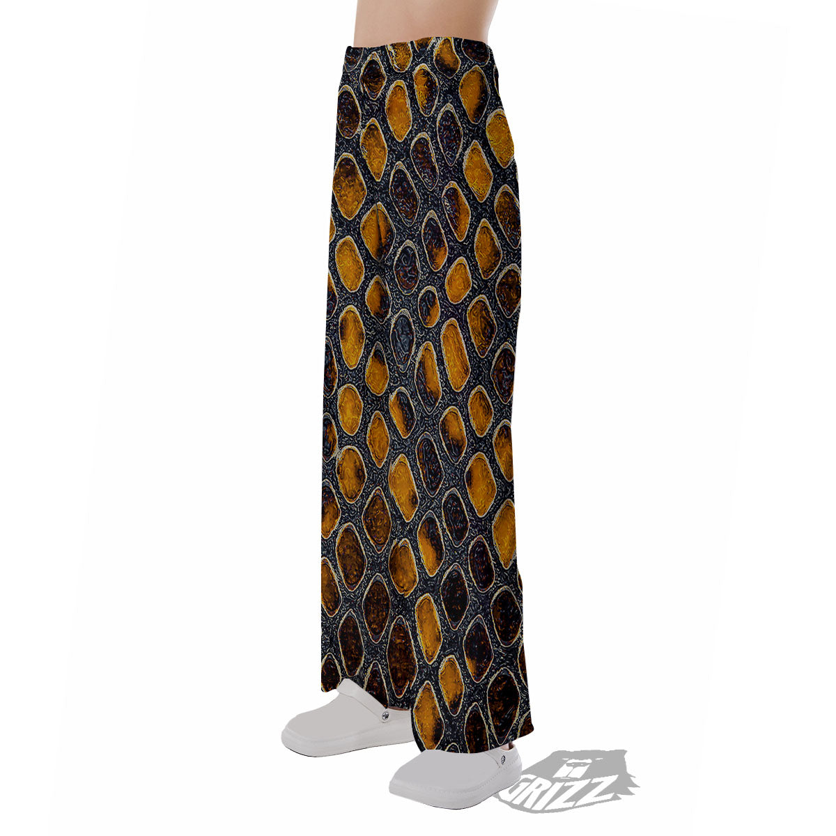 Snakeskin Yellow And Black Print Pajama Pants-grizzshop