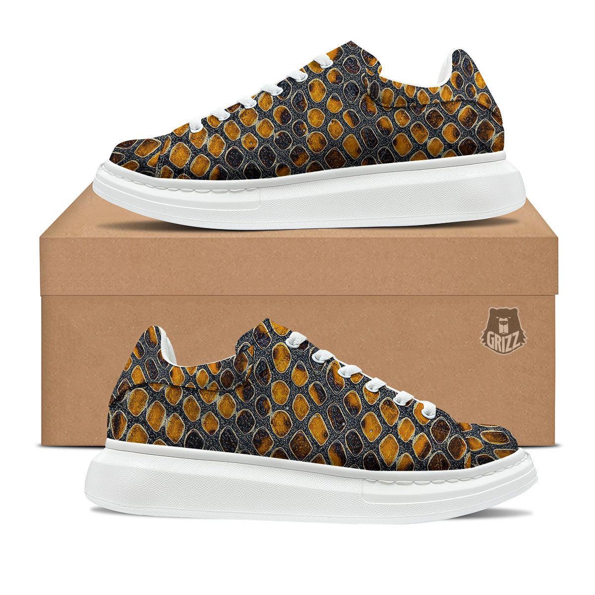 Snakeskin Yellow And Black Print Platform Shoes-grizzshop