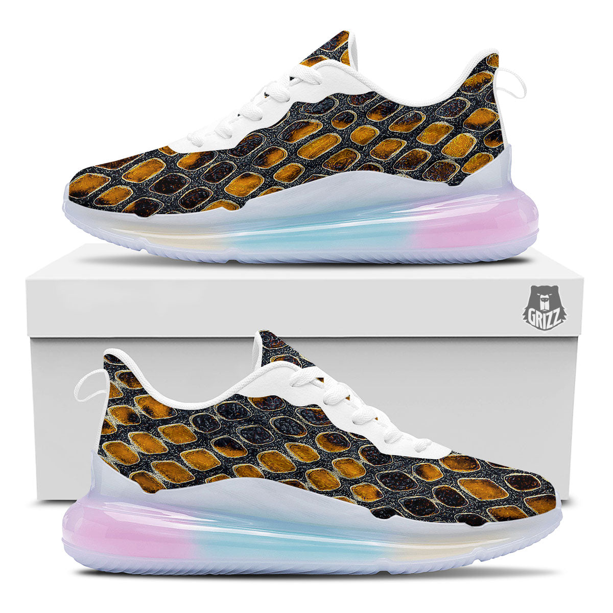 Snakeskin Yellow And Black Print Running Sneakers-grizzshop