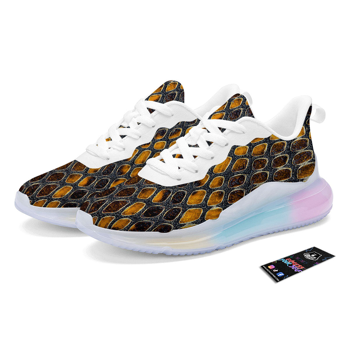 Snakeskin Yellow And Black Print Running Sneakers-grizzshop