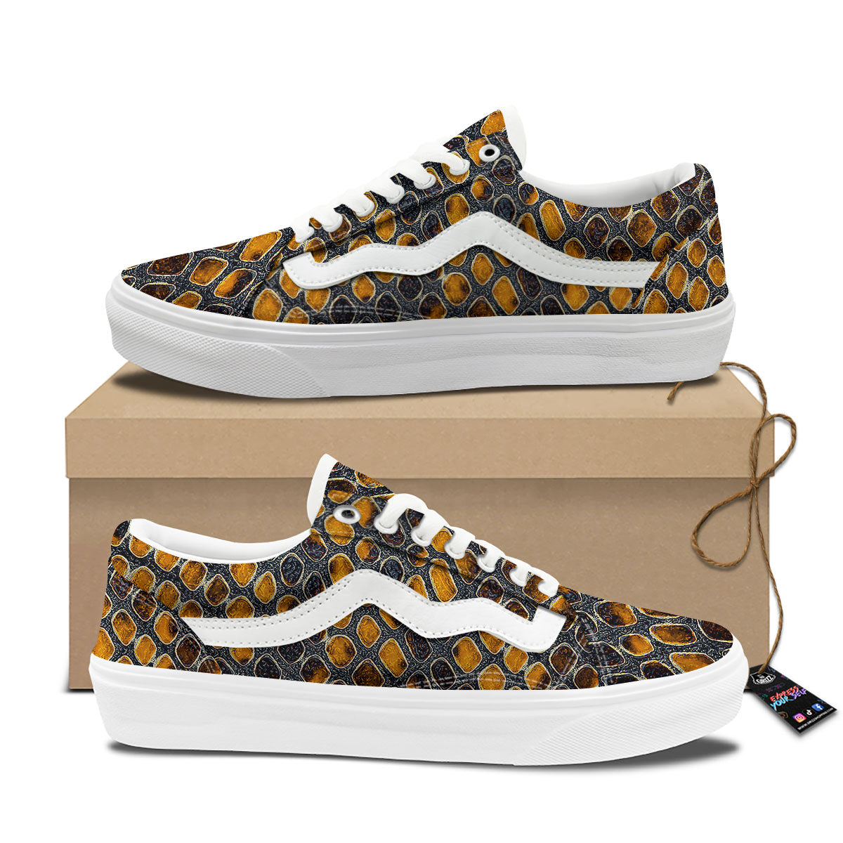 Snakeskin Yellow And Black Print Skate Shoes-grizzshop