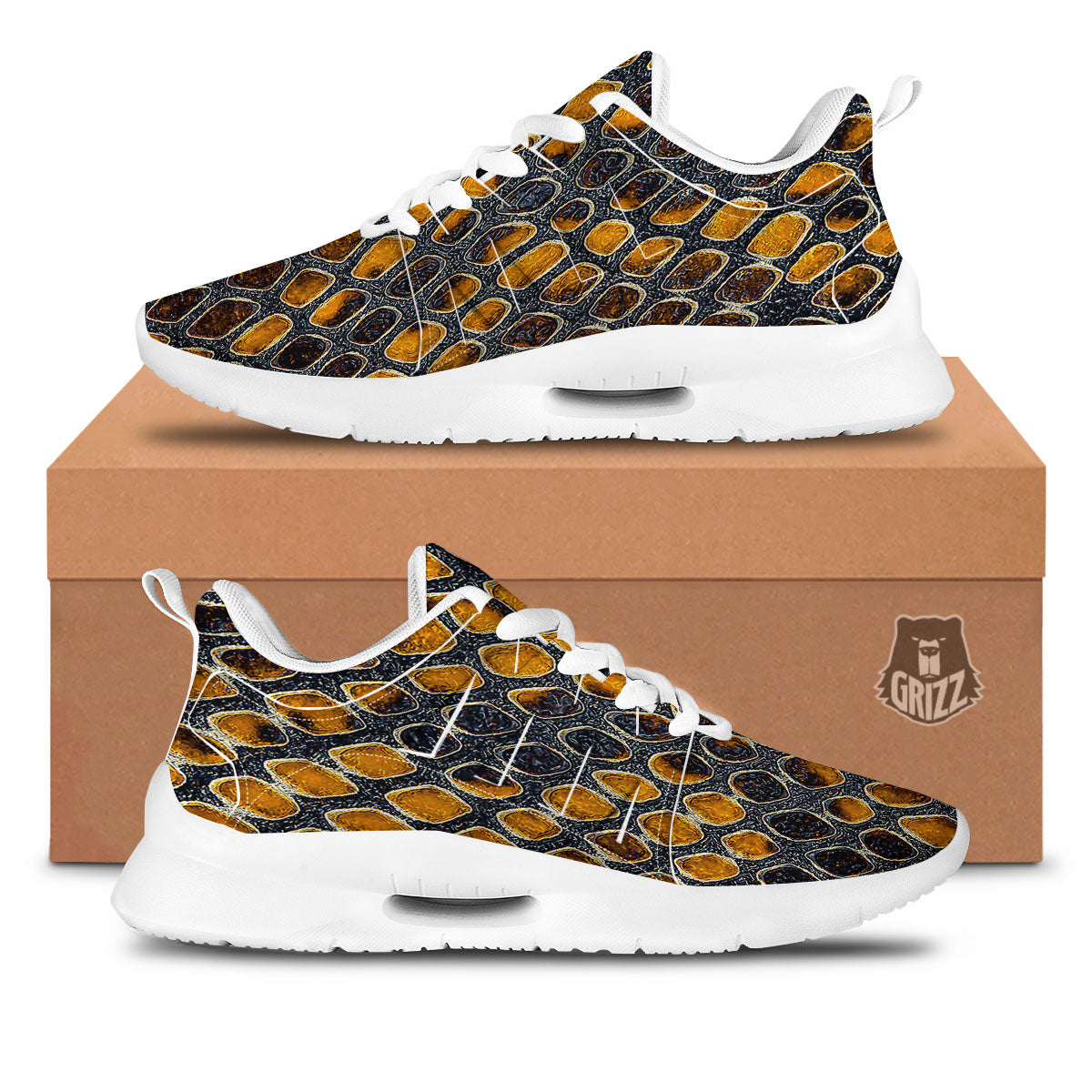 Snakeskin Yellow And Black Print Tennis Shoes-grizzshop