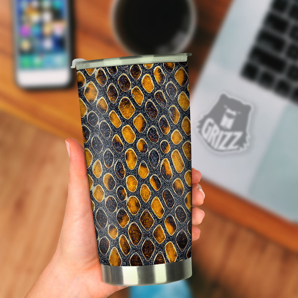 Snakeskin Yellow And Black Print Tumbler-grizzshop