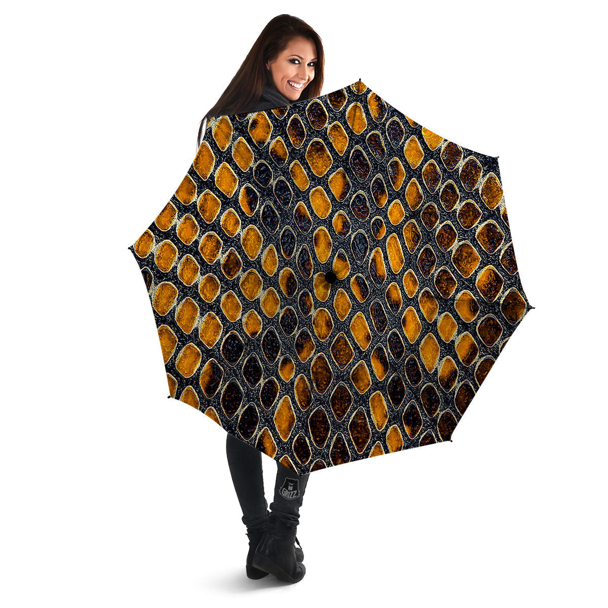 Snakeskin Yellow And Black Print Umbrella-grizzshop