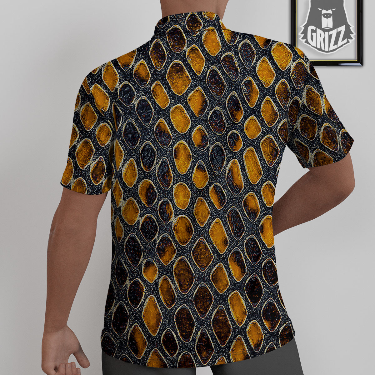 Snakeskin Yellow And Black Print Untucked Shirts-grizzshop