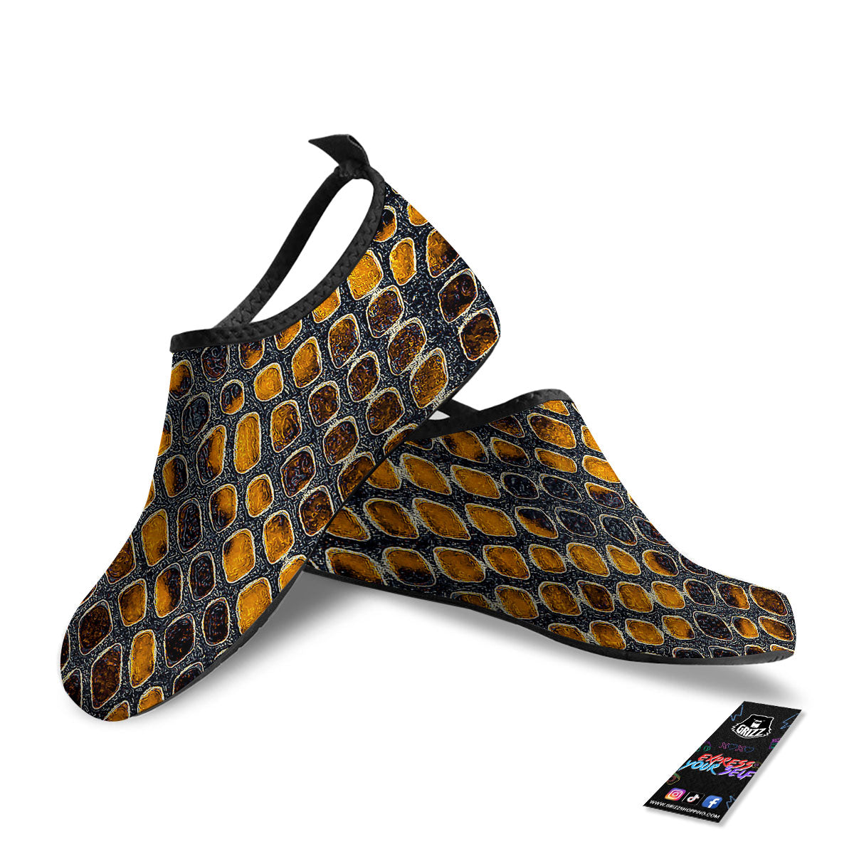 Snakeskin Yellow And Black Print Water Shoes-grizzshop