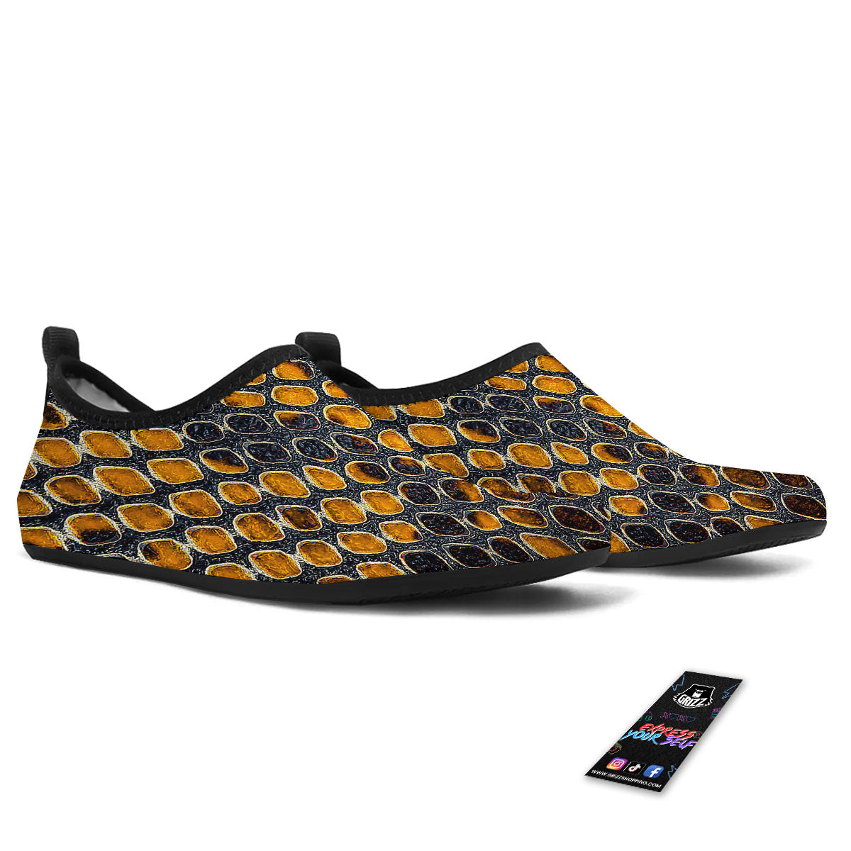Snakeskin Yellow And Black Print Water Shoes-grizzshop