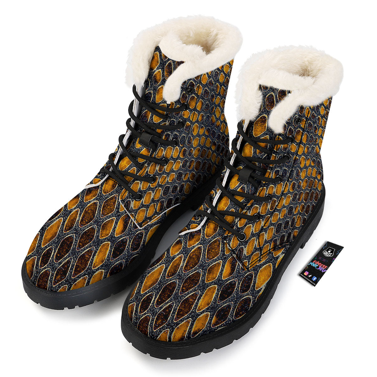 Snakeskin Yellow And Black Print Winter Boots-grizzshop