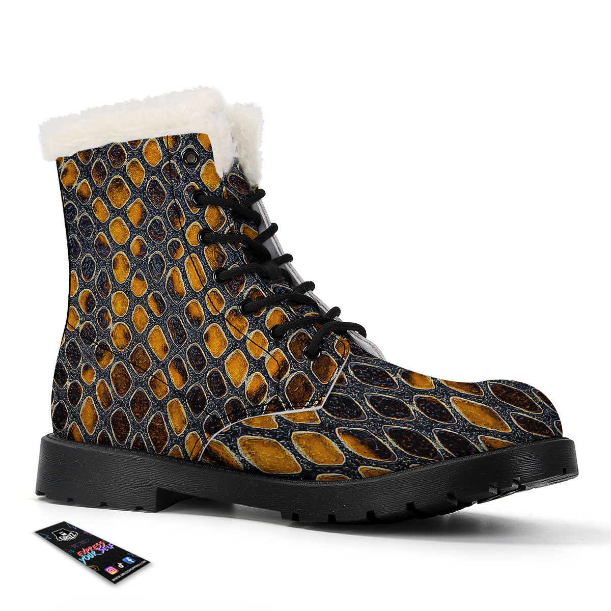 Snakeskin Yellow And Black Print Winter Boots-grizzshop
