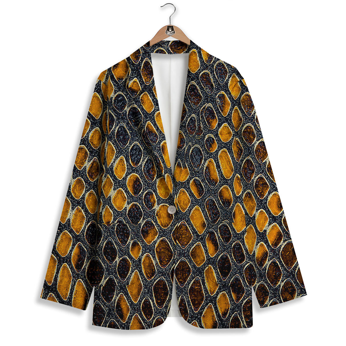 Snakeskin Yellow And Black Print Women's Blazer-grizzshop