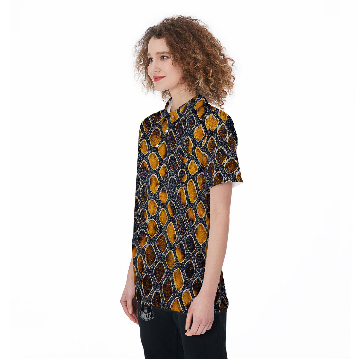 Snakeskin Yellow And Black Print Women's Golf Shirts-grizzshop