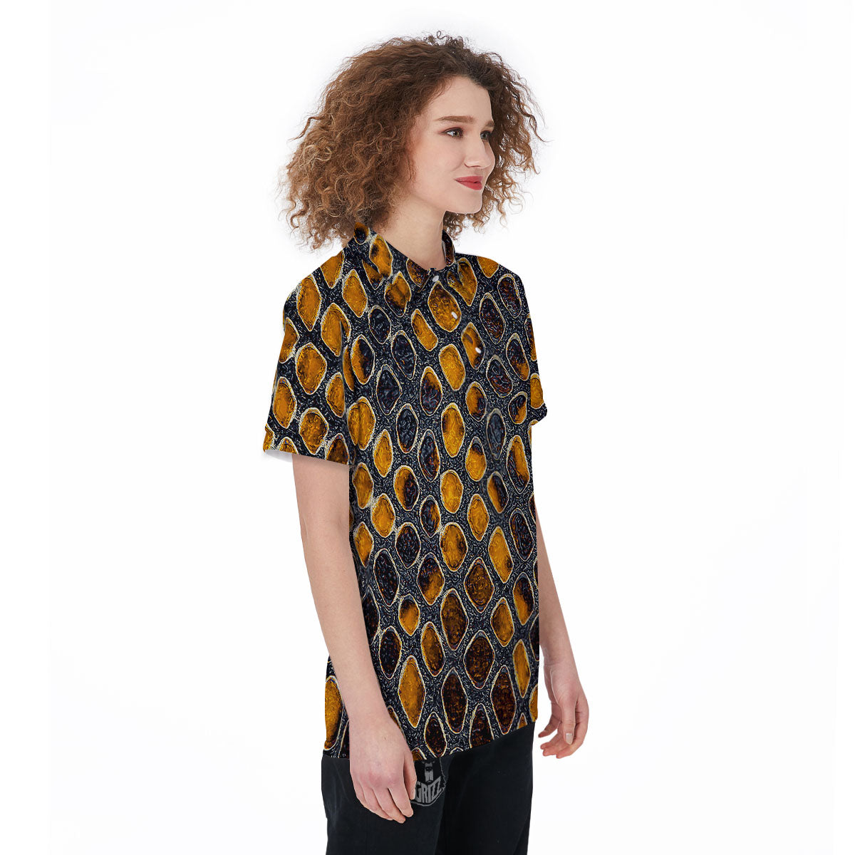 Snakeskin Yellow And Black Print Women's Golf Shirts-grizzshop