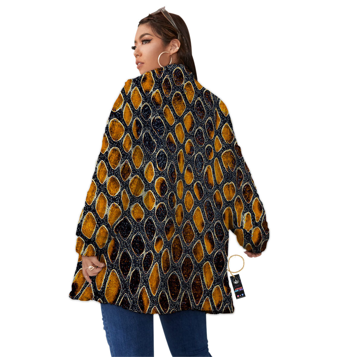 Snakeskin Yellow And Black Print Women's Sherpa Jacket-grizzshop