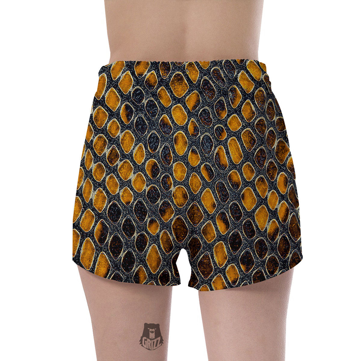 Snakeskin Yellow And Black Print Women's Shorts-grizzshop