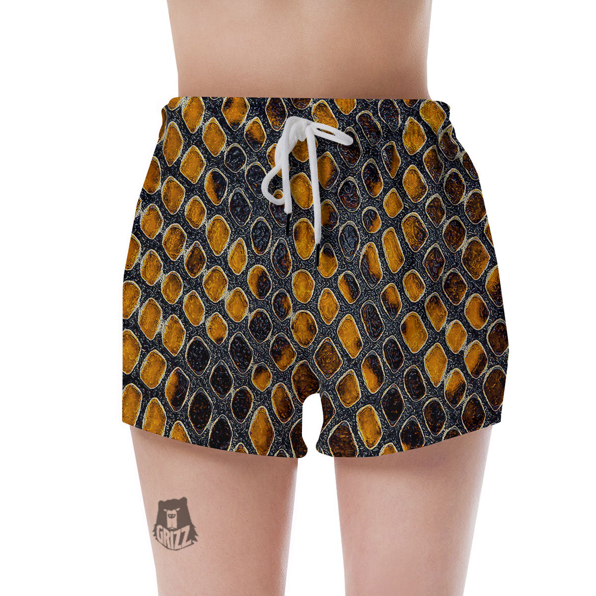 Snakeskin Yellow And Black Print Women's Shorts-grizzshop