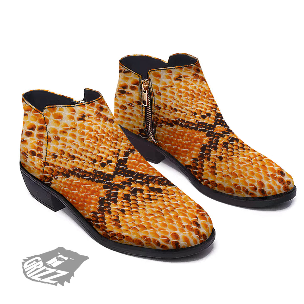 Snakeskin Yellow And Brown Print Ankle Boots-grizzshop