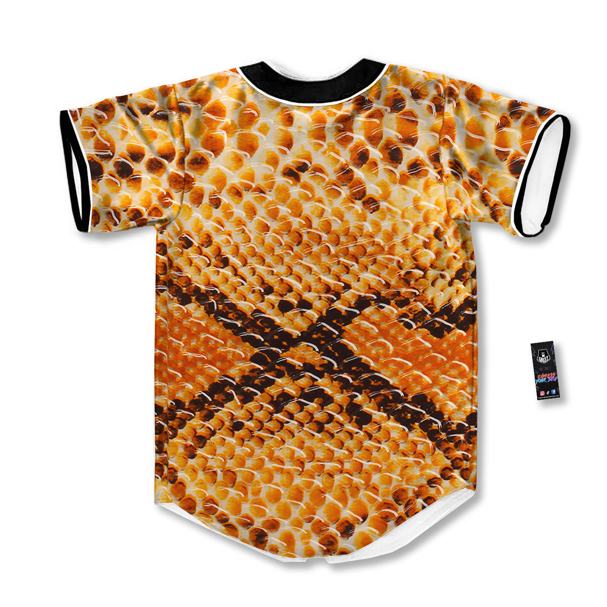Snakeskin Yellow And Brown Print Baseball Jersey-grizzshop
