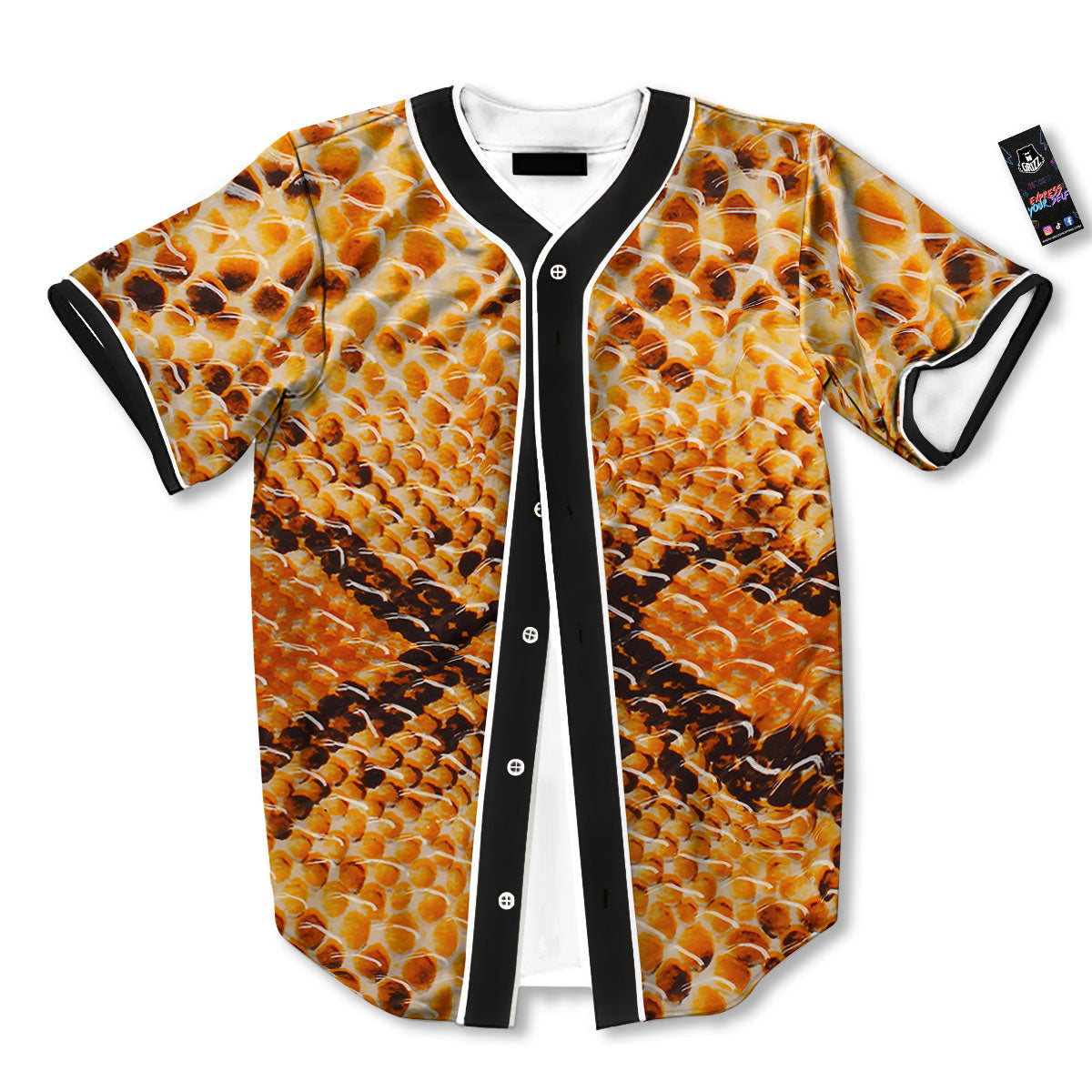 Snakeskin Yellow And Brown Print Baseball Jersey-grizzshop