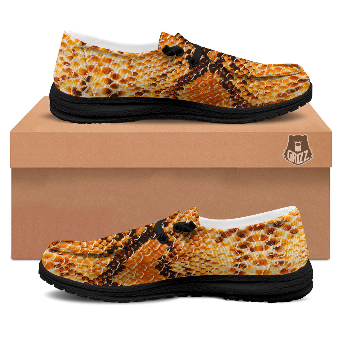 Snakeskin Yellow And Brown Print Black Loafers-grizzshop