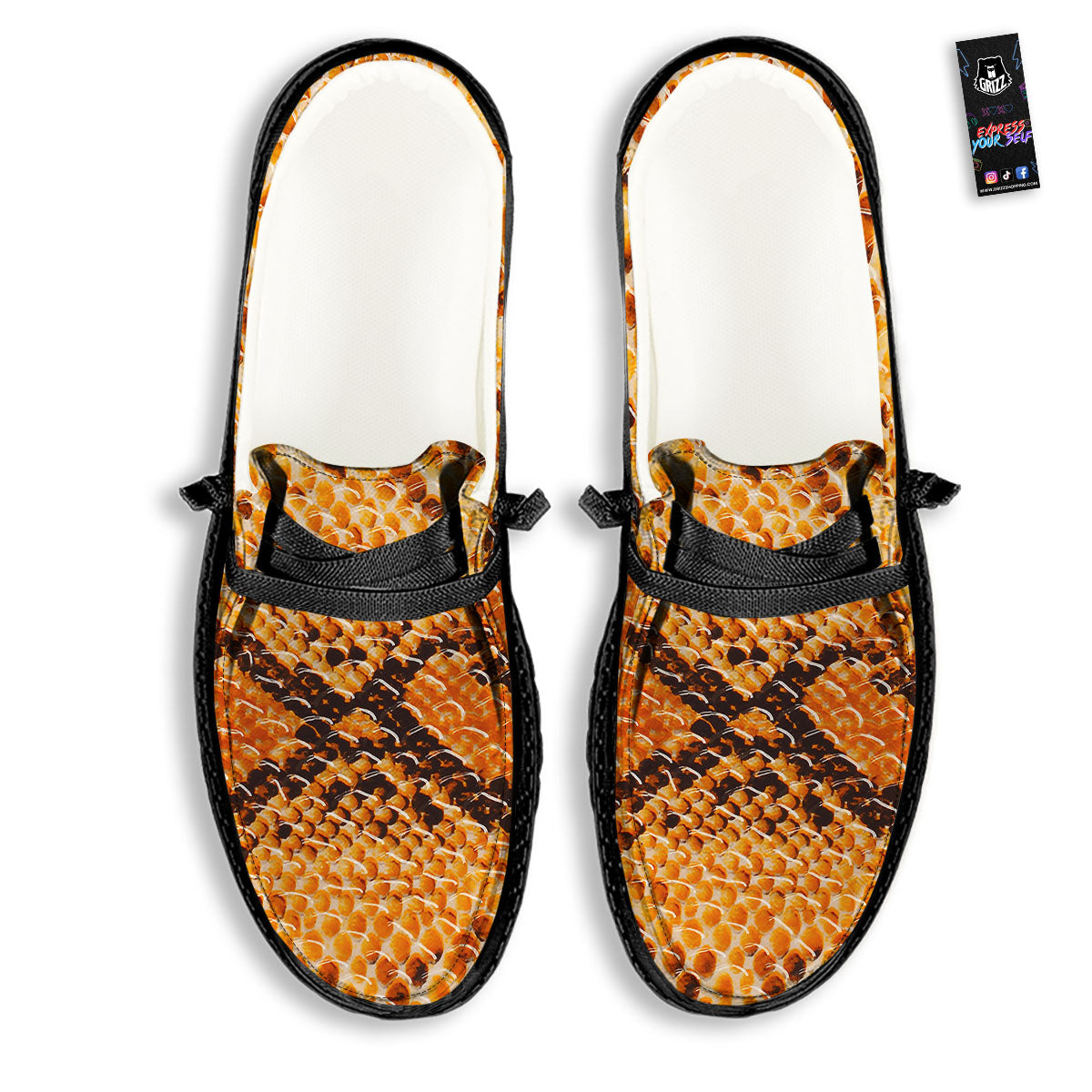 Snakeskin Yellow And Brown Print Black Loafers-grizzshop