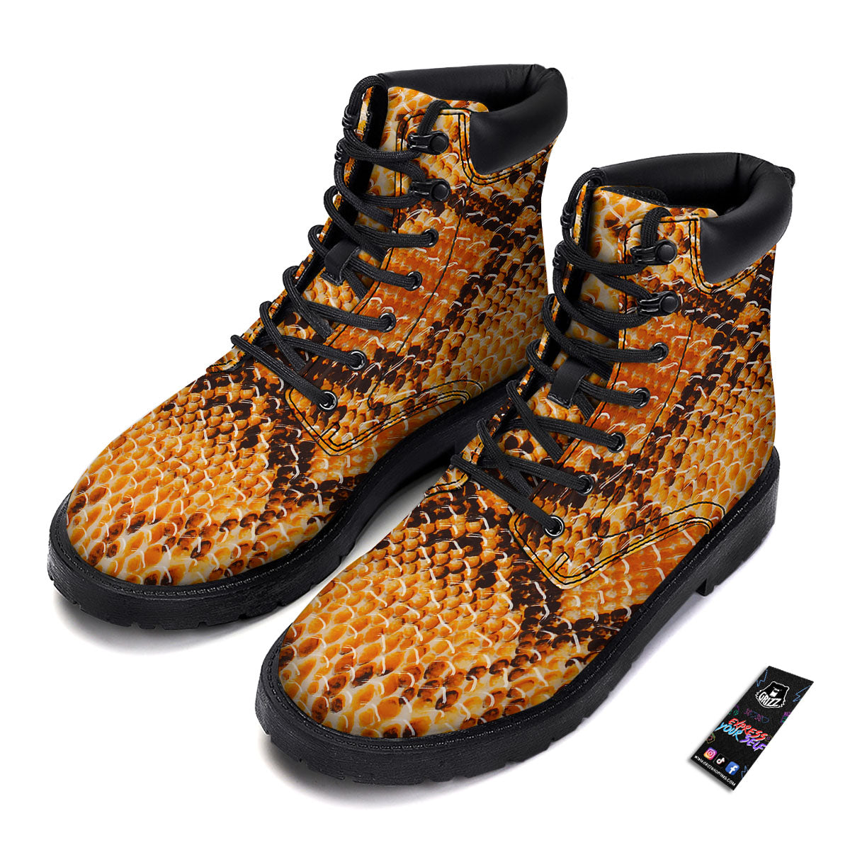 Snakeskin Yellow And Brown Print Boots-grizzshop