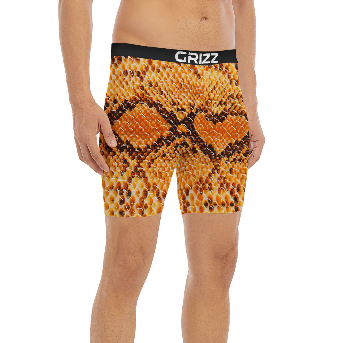 Snakeskin Yellow And Brown Print Boxer Briefs-grizzshop