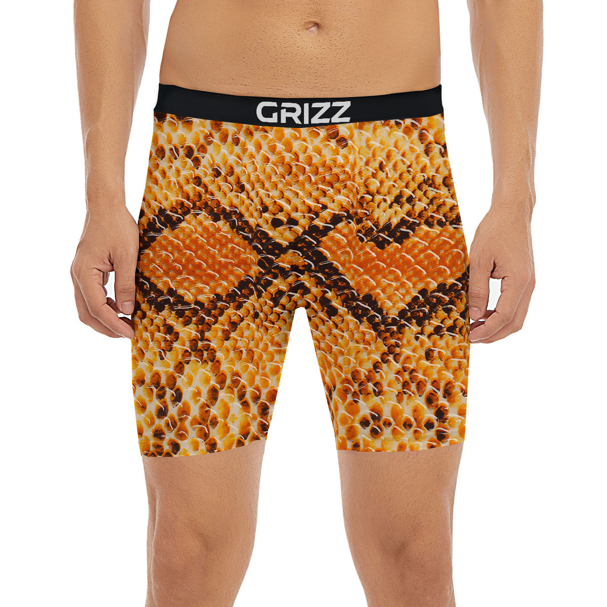 Snakeskin Yellow And Brown Print Boxer Briefs-grizzshop
